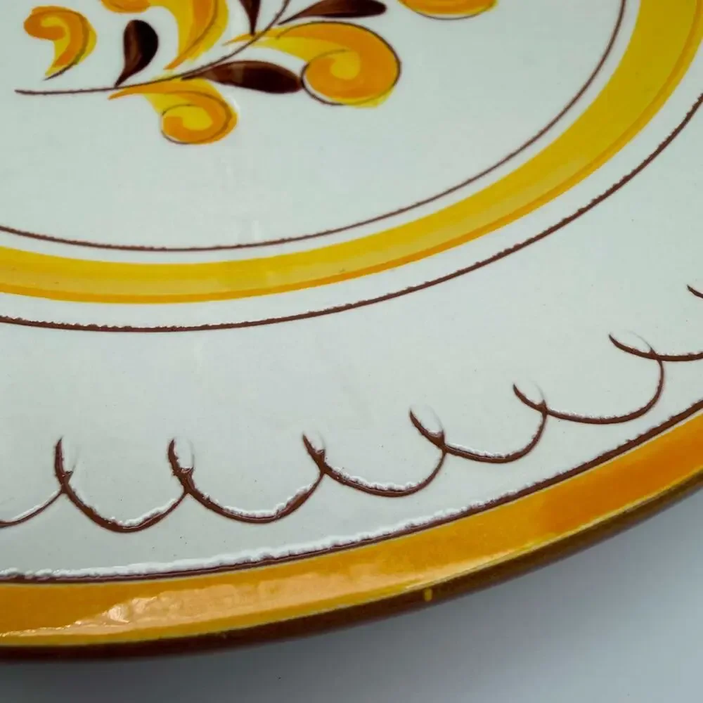 Vintage Stangl Pottery Server Tray Plate Yellow Provincial Pattern Gold Handle